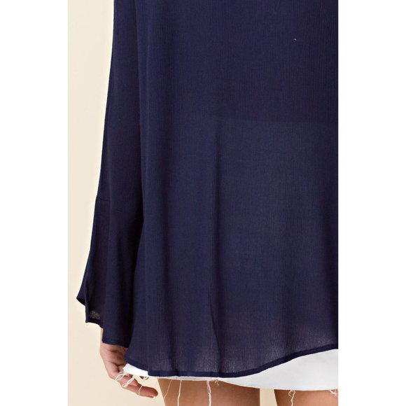 Women's Solid Bell Sleeve Top With Front Ring Detail Blouse Super Cute & Comfy - Picture 8 of 8